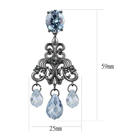 LO4188 - TIN Cobalt Black Brass Earrings with AAA Grade CZ in Sea Blue - Alamode - Flyclothing LLC