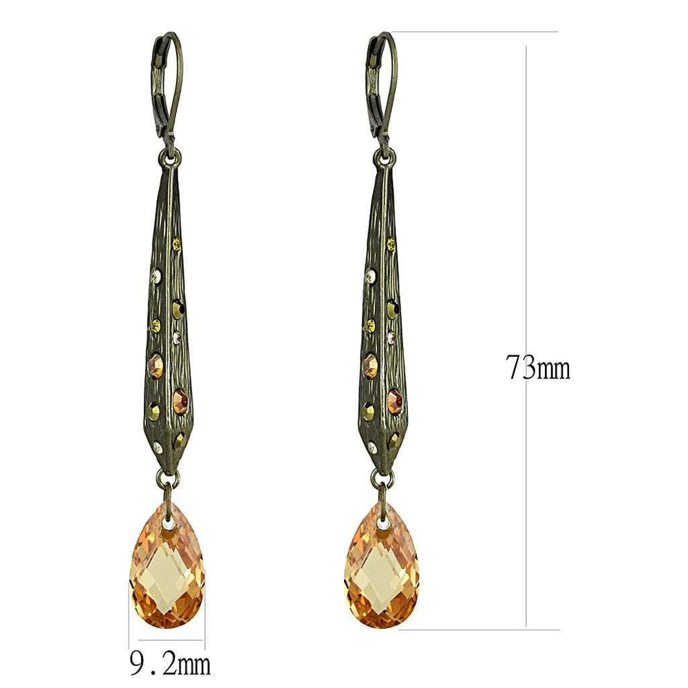 LO4189 - Antique Copper Brass Earrings with Top Grade Crystal in Champagne - Alamode - Flyclothing LLC