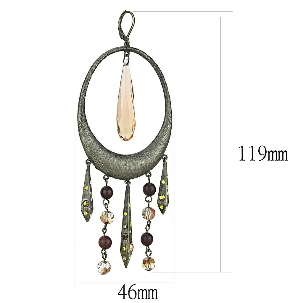 LO4192 - Antique Copper Brass Earrings with Synthetic Synthetic Glass in Champagne - Alamode - Flyclothing LLC