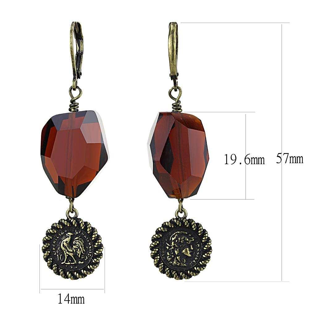 LO4193 - Antique Copper Brass Earrings with Synthetic Synthetic Glass in Garnet - Alamode - Flyclothing LLC