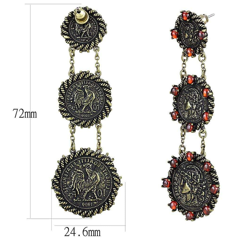 LO4196 - Antique Copper Brass Earrings with AAA Grade CZ in Garnet - Alamode - Flyclothing LLC