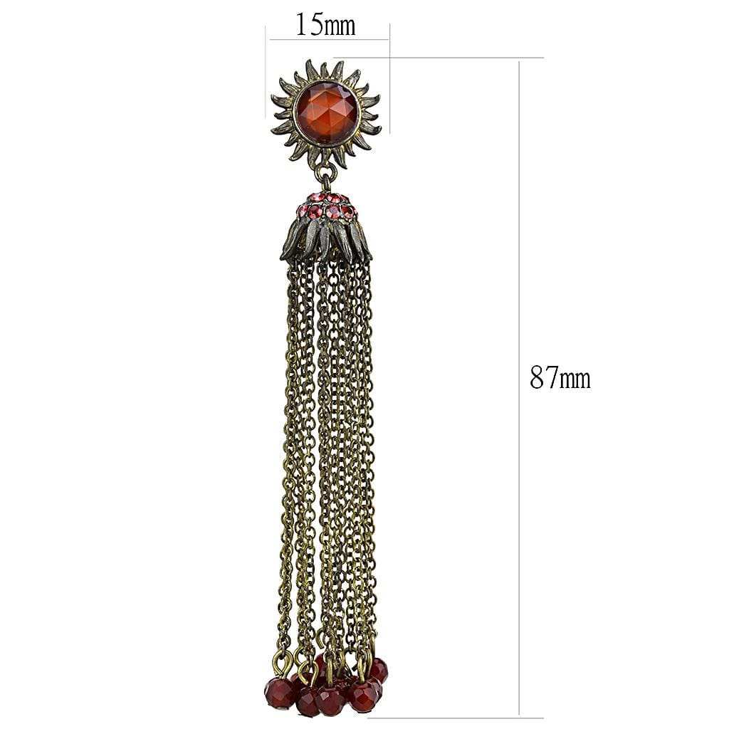 LO4197 - Antique Copper Brass Earrings with Synthetic Onyx in Garnet - Alamode - Flyclothing LLC