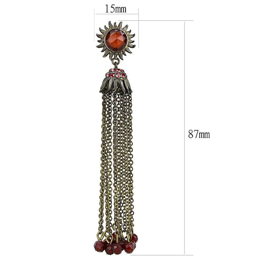 LO4197 - Antique Copper Brass Earrings with Synthetic Onyx in Garnet - Alamode - Flyclothing LLC
