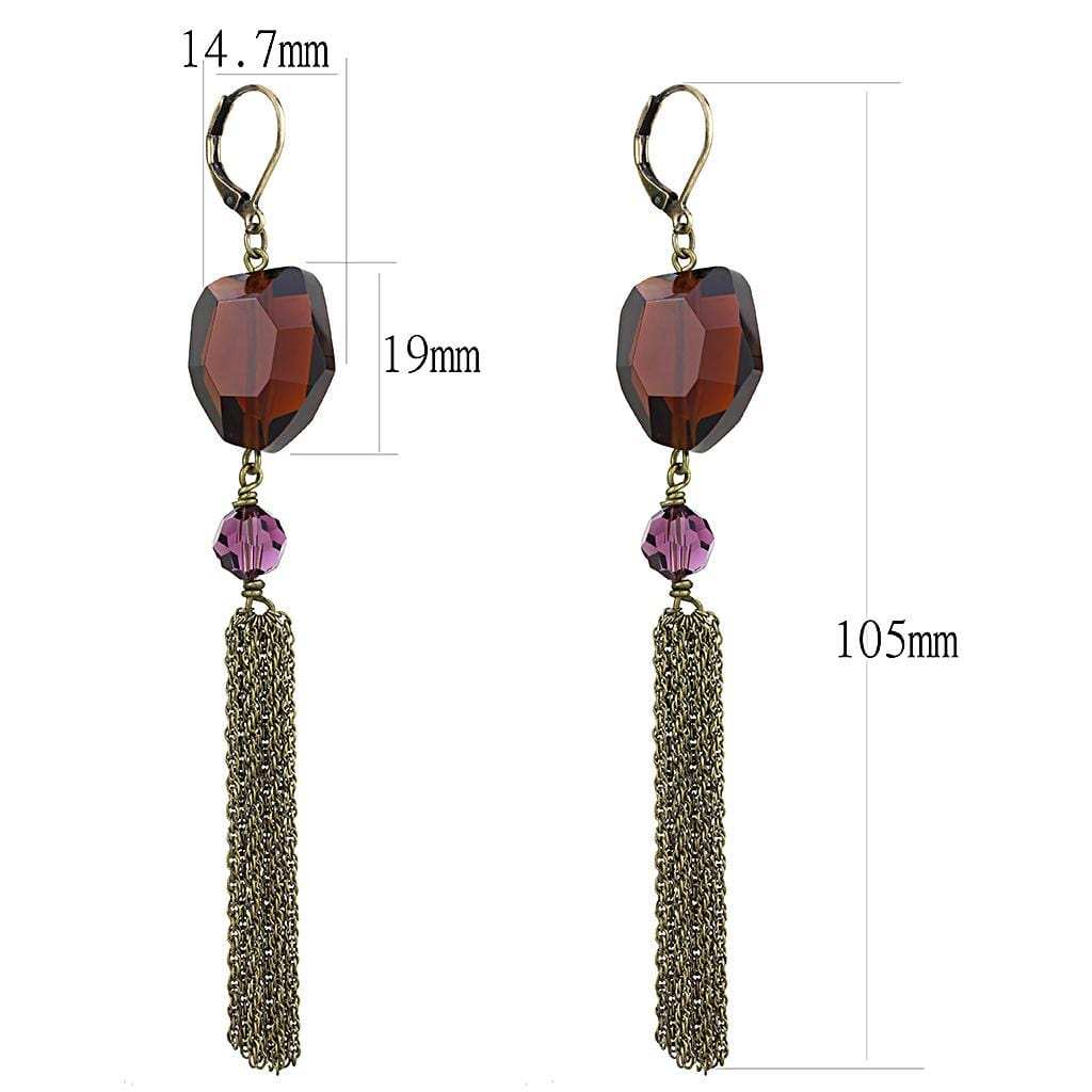 LO4202 - Antique Copper Brass Earrings with Synthetic Synthetic Glass in Garnet - Alamode - Flyclothing LLC