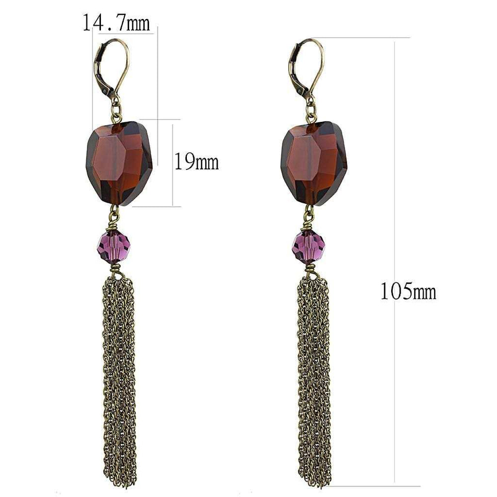 LO4202 - Antique Copper Brass Earrings with Synthetic Synthetic Glass in Garnet - Alamode - Flyclothing LLC