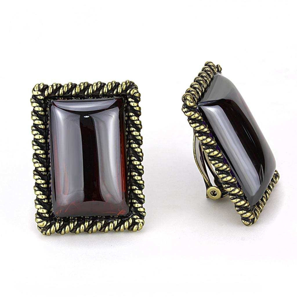 LO4203 - Antique Copper Brass Earrings with AAA Grade CZ in Garnet - Alamode - Flyclothing LLC