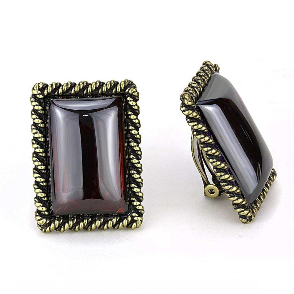 LO4203 - Antique Copper Brass Earrings with AAA Grade CZ in Garnet - Alamode - Flyclothing LLC
