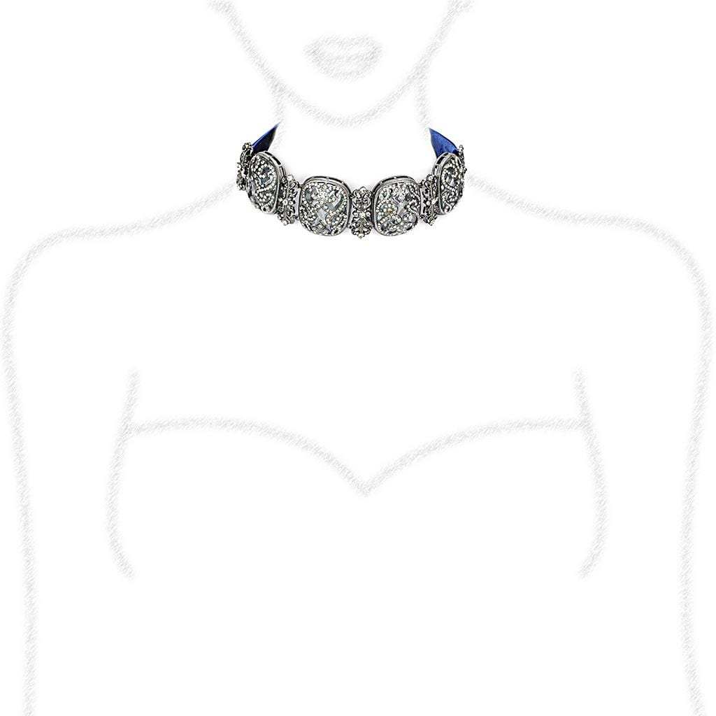LO4206 - TIN Cobalt Black Brass Necklace with AAA Grade CZ in Clear - Alamode - Flyclothing LLC