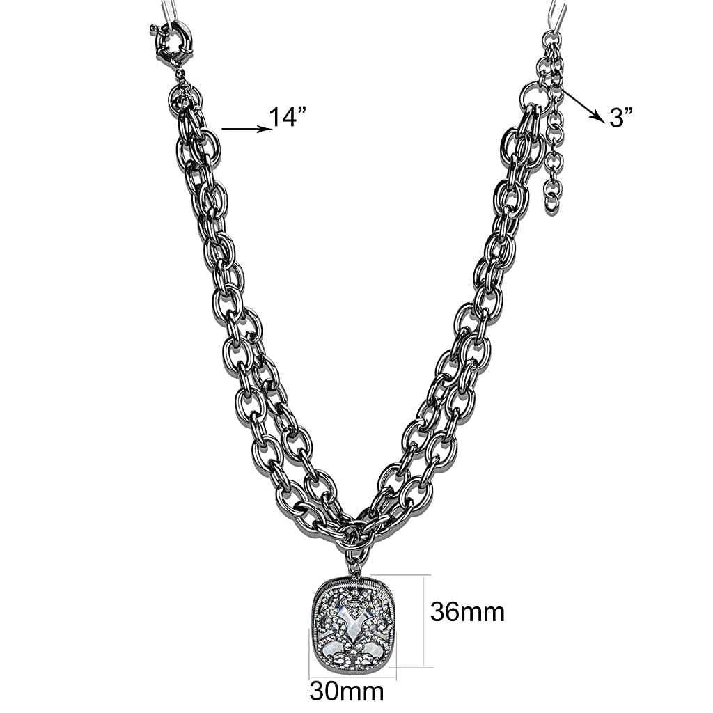 LO4207 - TIN Cobalt Black Brass Necklace with AAA Grade CZ in Clear - Alamode - Flyclothing LLC