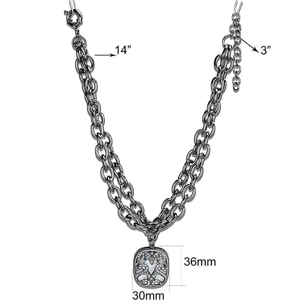 LO4207 - TIN Cobalt Black Brass Necklace with AAA Grade CZ in Clear - Alamode - Flyclothing LLC
