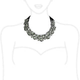 LO4208 - TIN Cobalt Black Brass Necklace with Synthetic Synthetic Glass in Black Diamond - Alamode