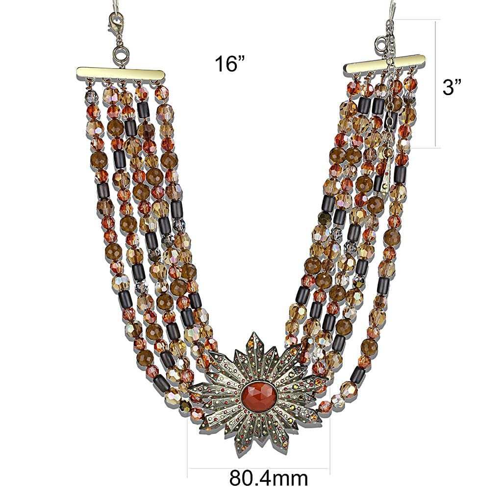 LO4210 - Antique Copper Brass Necklace with Synthetic Onyx in Garnet - Alamode - Flyclothing LLC