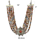 LO4210 - Antique Copper Brass Necklace with Synthetic Onyx in Garnet - Alamode