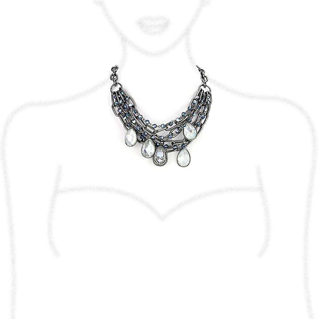 LO4211 - TIN Cobalt Black Brass Necklace with AAA Grade CZ in Clear - Alamode - Flyclothing LLC