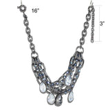 LO4211 - TIN Cobalt Black Brass Necklace with AAA Grade CZ in Clear - Alamode - Flyclothing LLC