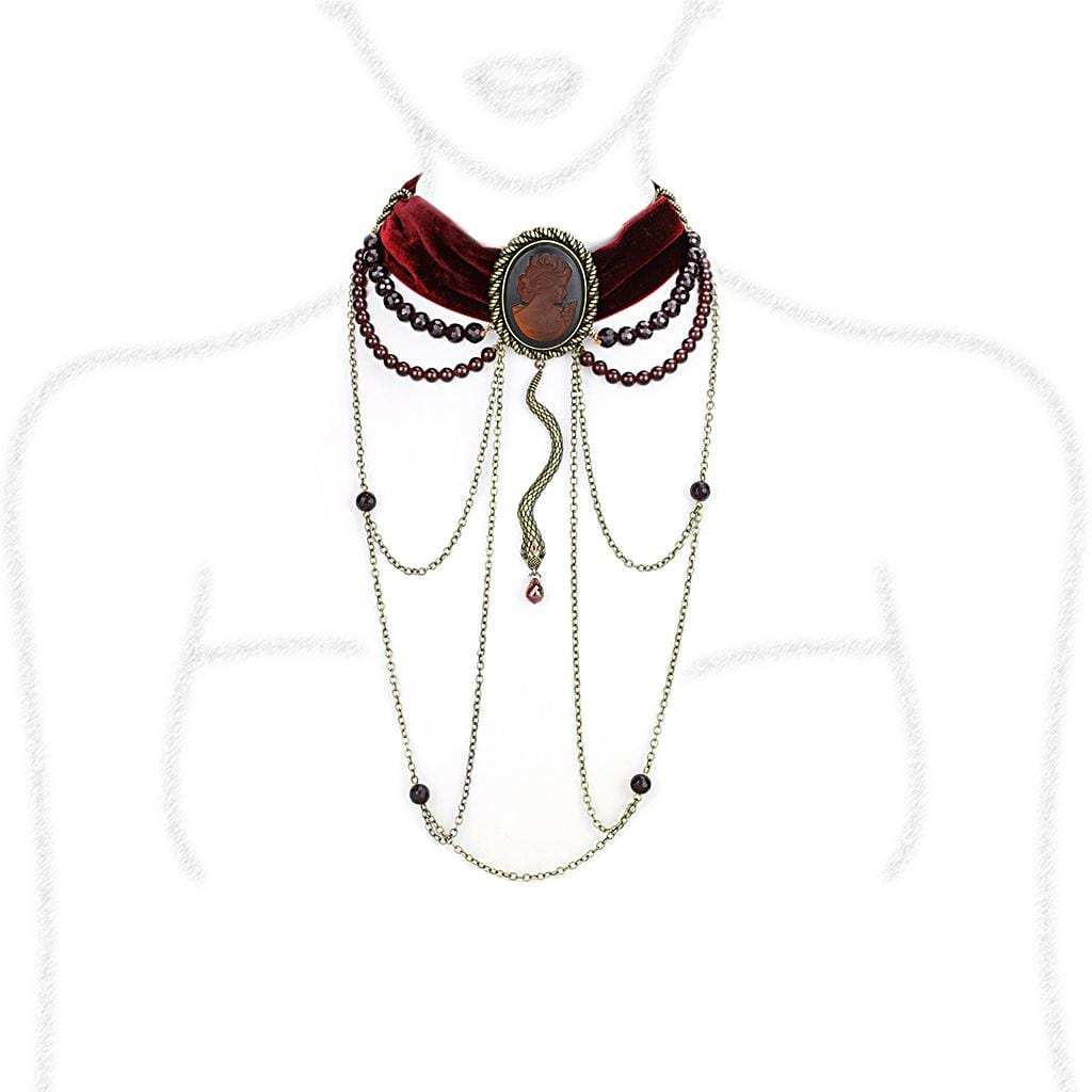 LO4212 - Antique Copper Brass Necklace with Synthetic Synthetic Stone in Smoked Quartz - Alamode - Flyclothing LLC