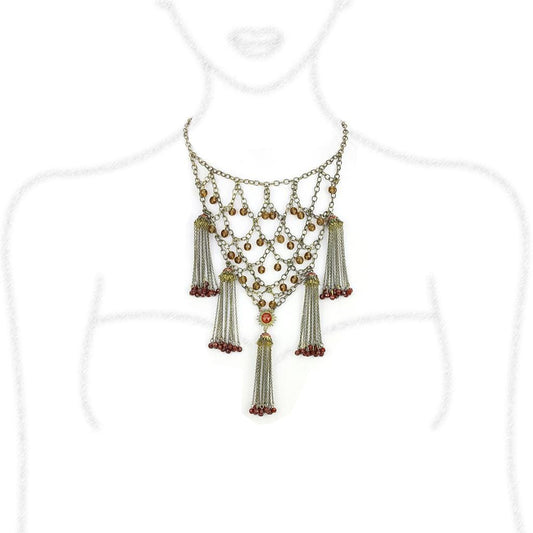LO4213 - Antique Copper Brass Necklace with Synthetic Onyx in Red Series
