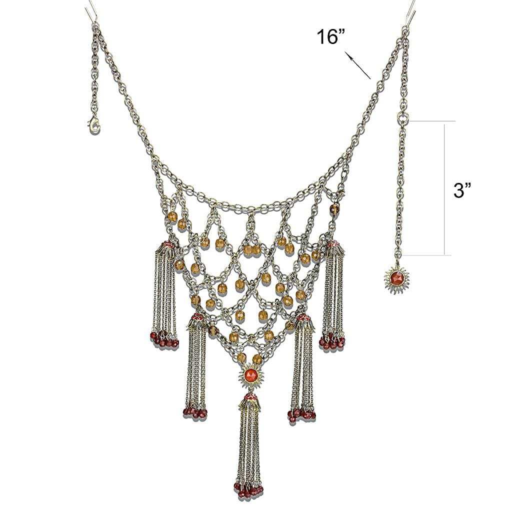 LO4213 - Antique Copper Brass Necklace with Synthetic Onyx in Red Series - Alamode - Flyclothing LLC