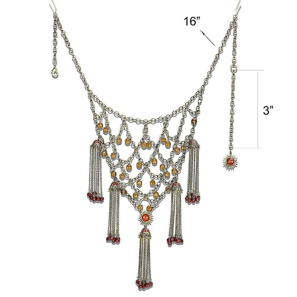 LO4213 - Antique Copper Brass Necklace with Synthetic Onyx in Red Series - Alamode - Flyclothing LLC