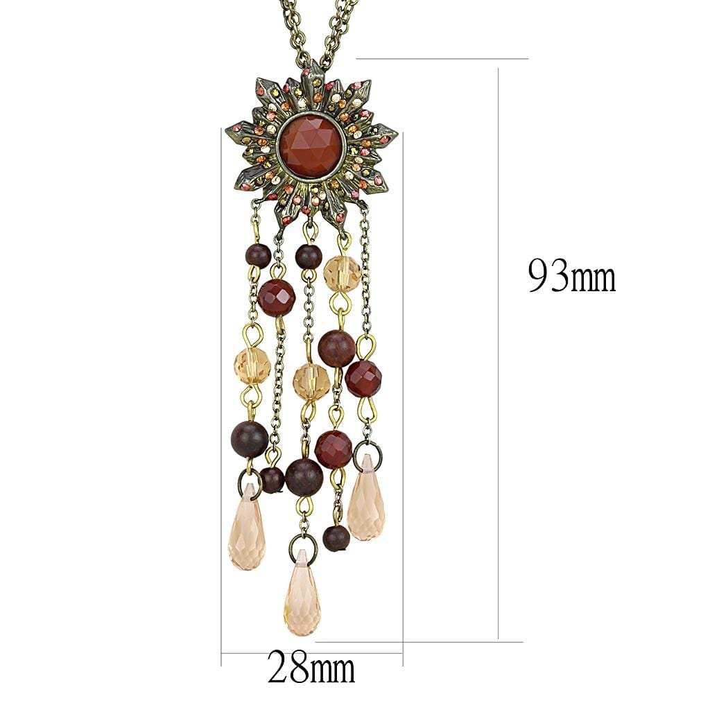 LO4215 - Antique Copper Brass Chain Pendant with Synthetic Onyx in Garnet - Alamode - Flyclothing LLC
