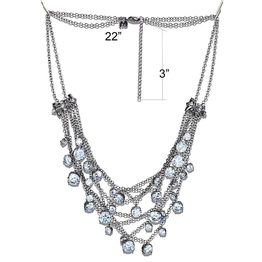 LO4217 - TIN Cobalt Black Brass Necklace with AAA Grade CZ in Clear - Alamode - Flyclothing LLC