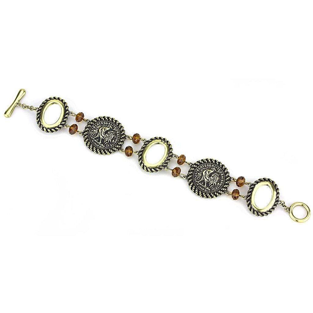 LO4221 - Antique Copper Brass Bracelet with Synthetic Synthetic Stone in Smoked Quartz - Alamode - Flyclothing LLC