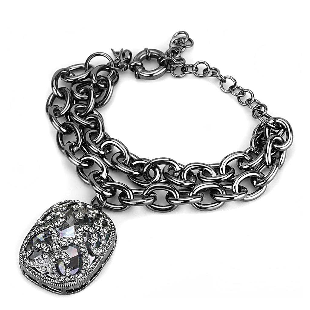LO4222 - TIN Cobalt Black Brass Bracelet with AAA Grade CZ in Clear - Alamode - Flyclothing LLC