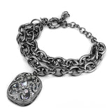 LO4222 - TIN Cobalt Black Brass Bracelet with AAA Grade CZ  in Clear - Alamode