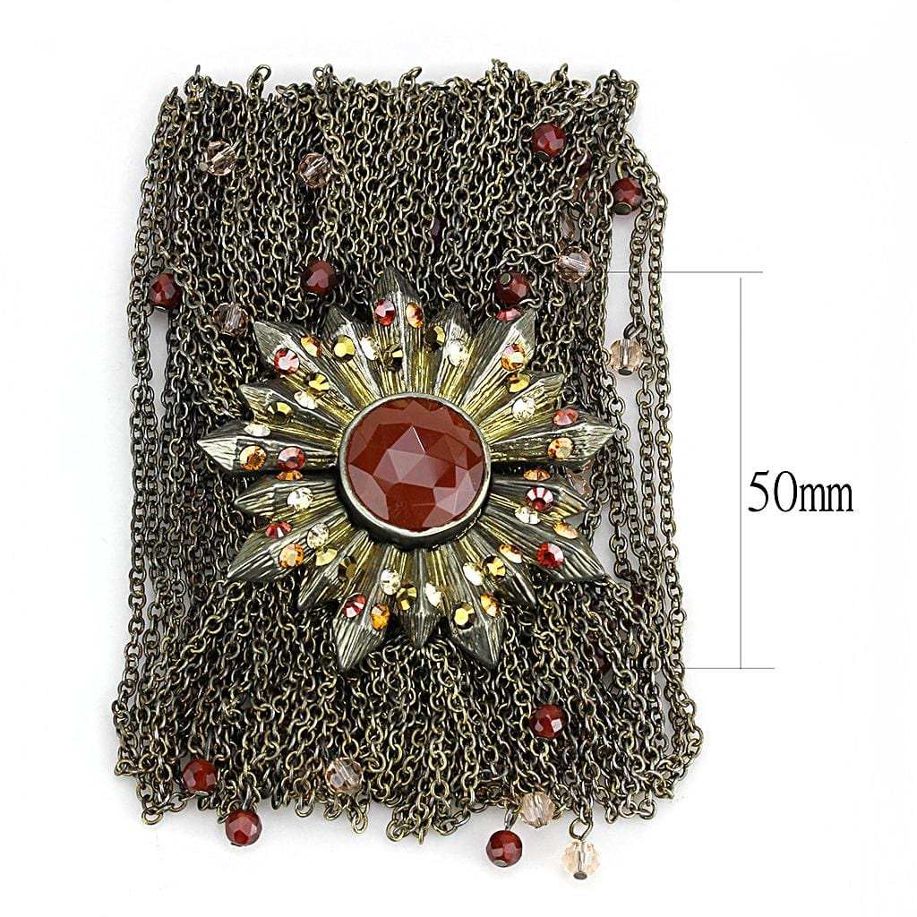 LO4224 - Antique Copper Brass Bracelet with Synthetic Onyx in Garnet - Alamode - Flyclothing LLC