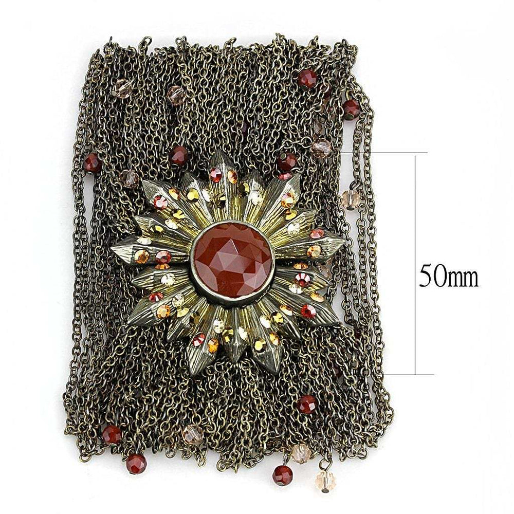 LO4224 - Antique Copper Brass Bracelet with Synthetic Onyx in Garnet - Alamode - Flyclothing LLC