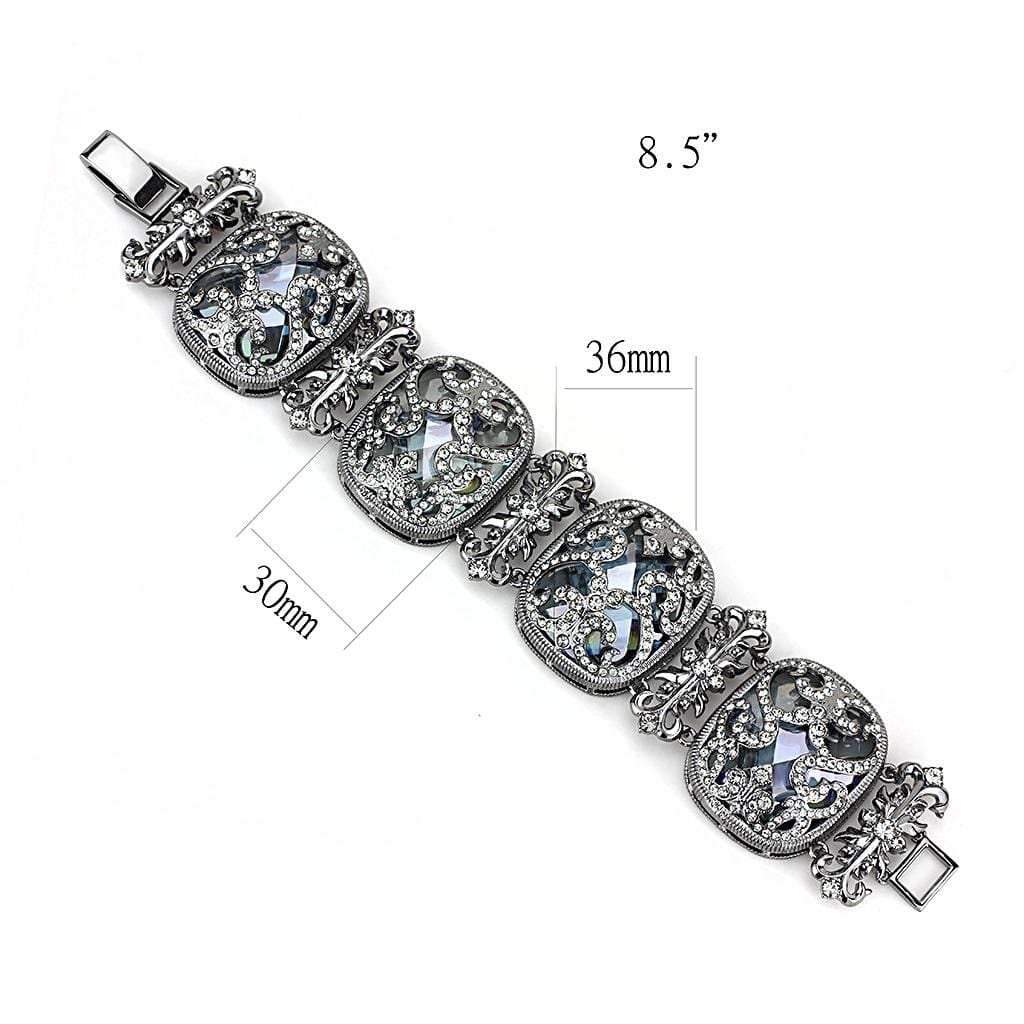 LO4225 - TIN Cobalt Black Brass Bracelet with AAA Grade CZ in Clear - Alamode - Flyclothing LLC