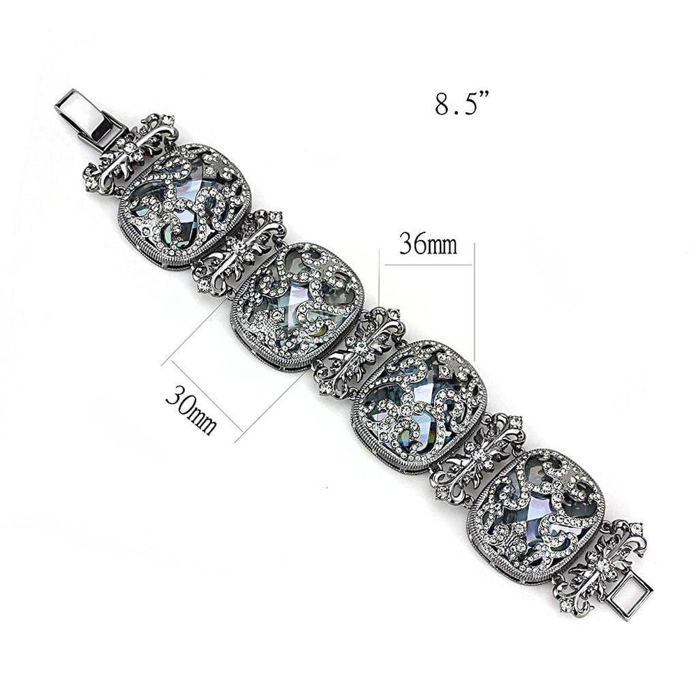 LO4225 - TIN Cobalt Black Brass Bracelet with AAA Grade CZ in Clear - Alamode - Flyclothing LLC