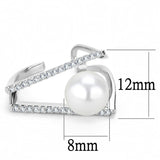 LO4245 - Rhodium Brass Ring with Synthetic Pearl in White