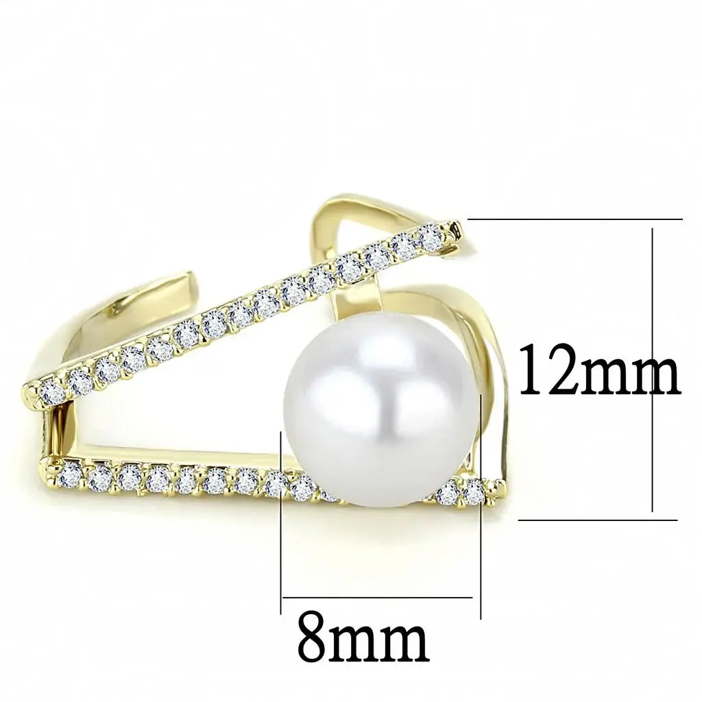 LO4246 - Flash Gold Brass Ring with Synthetic Pearl in White - Alamode - Flyclothing LLC