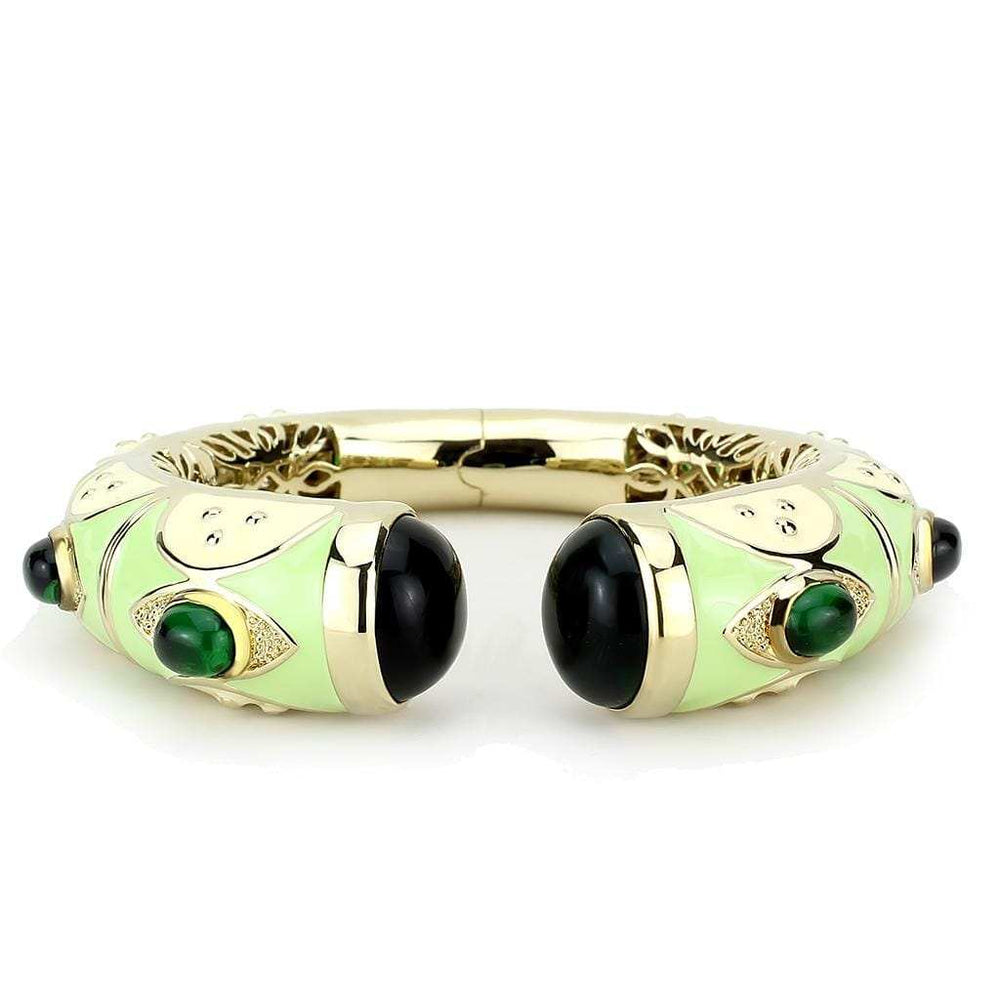 LO4267 - Gold Brass Bangle with Synthetic in Emerald - Alamode - Flyclothing LLC