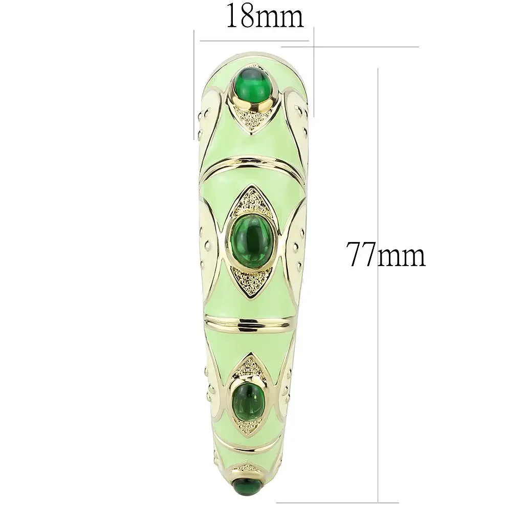 LO4267 - Gold Brass Bangle with Synthetic in Emerald - Alamode - Flyclothing LLC