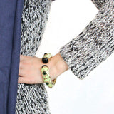 LO4267 - Gold Brass Bangle with Synthetic in Emerald - Alamode - Flyclothing LLC