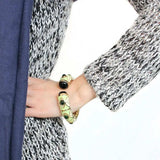 LO4267 - Gold Brass Bangle with Synthetic in Emerald - Alamode - Flyclothing LLC