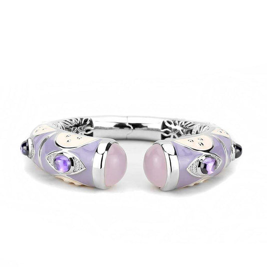 LO4268 - Rhodium Brass Bangle with Synthetic in Rose - Alamode - Flyclothing LLC