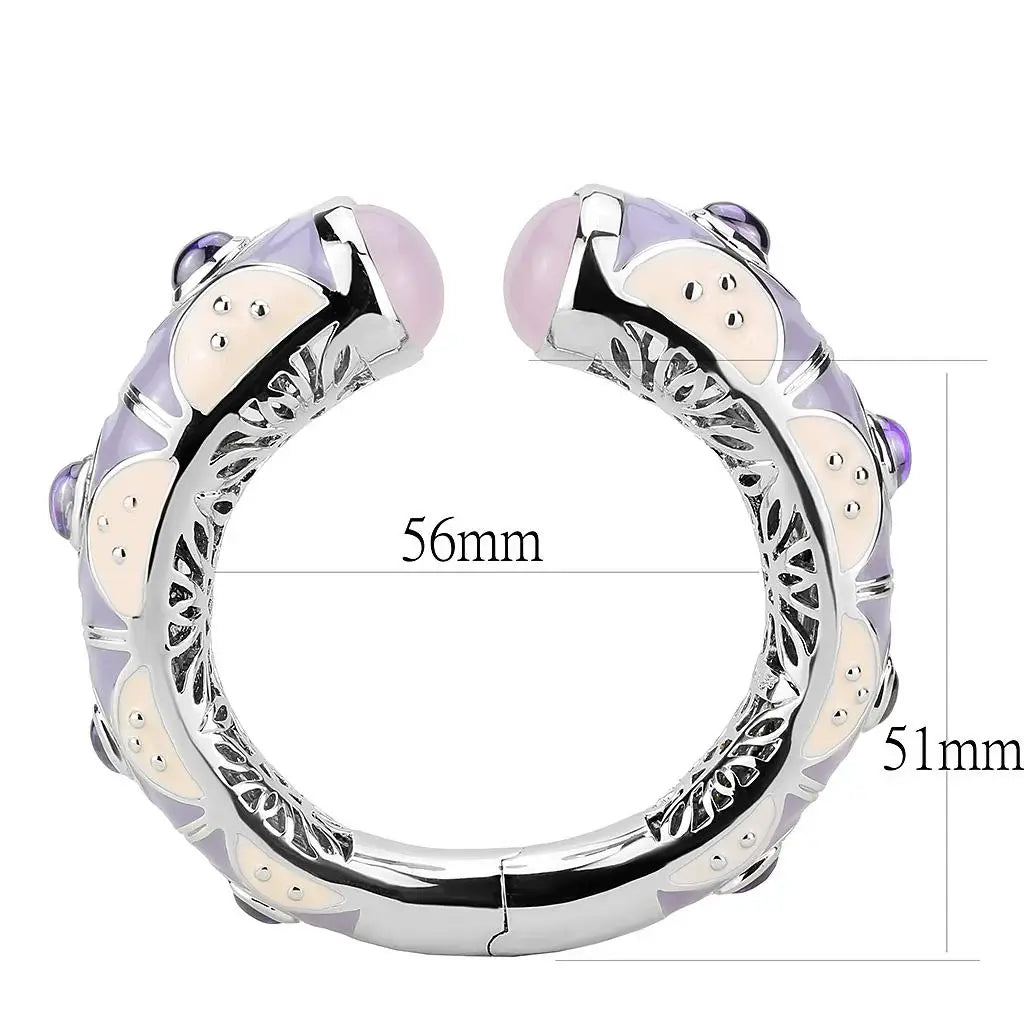 LO4268 - Rhodium Brass Bangle with Synthetic in Rose - Alamode - Flyclothing LLC