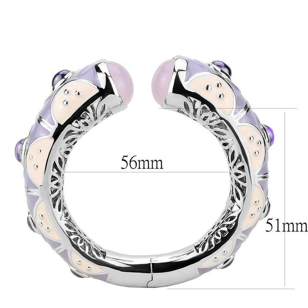 LO4268 - Rhodium Brass Bangle with Synthetic in Rose - Alamode - Flyclothing LLC