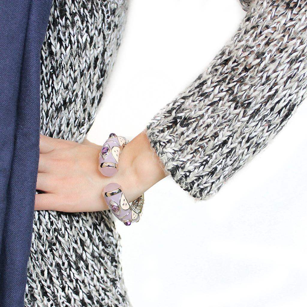 LO4268 - Rhodium Brass Bangle with Synthetic in Rose - Alamode - Flyclothing LLC