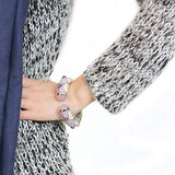 LO4268 - Rhodium Brass Bangle with Synthetic in Rose - Alamode - Flyclothing LLC