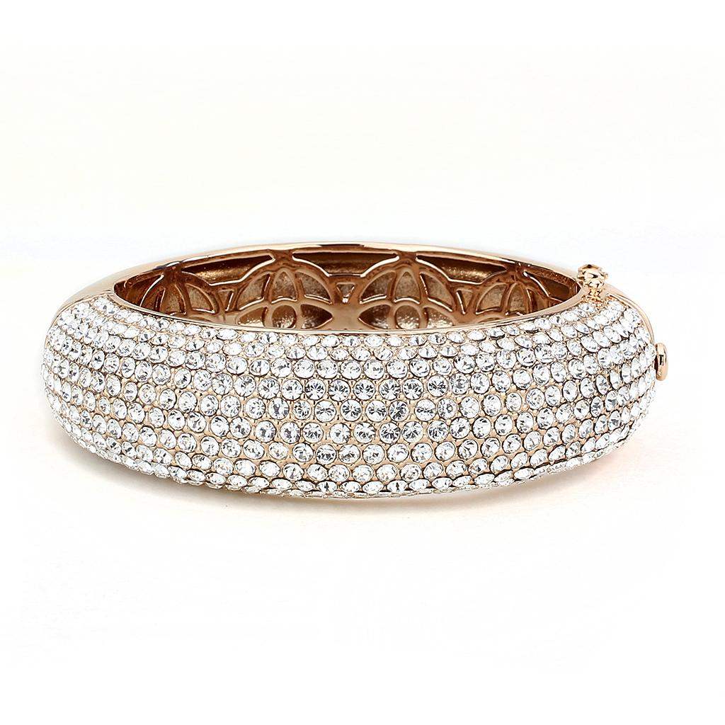 LO4269 - Rose Gold+e-coating Brass Bangle with Top Grade Crystal in Clear - Alamode - Flyclothing LLC