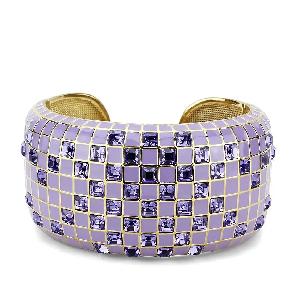 LO4271 - Gold Brass Bangle with Top Grade Crystal in Tanzanite - Alamode - Flyclothing LLC