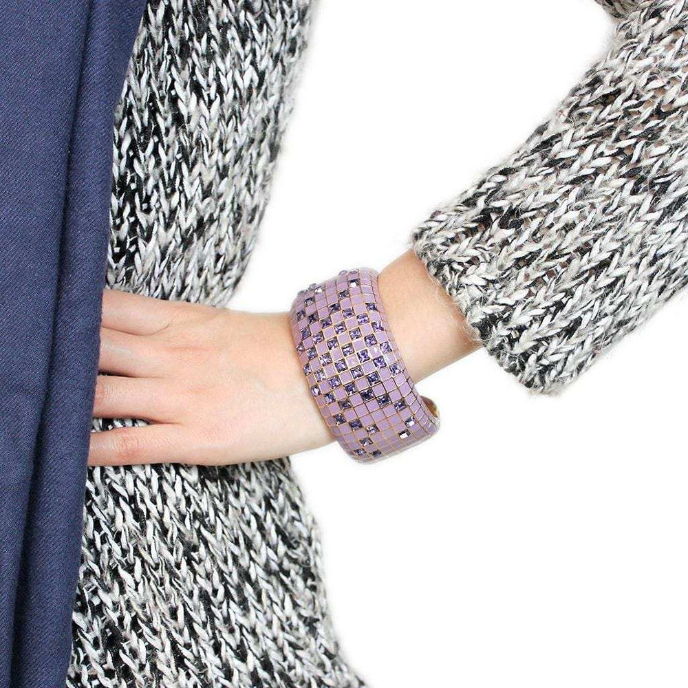 LO4271 - Gold Brass Bangle with Top Grade Crystal in Tanzanite - Alamode - Flyclothing LLC