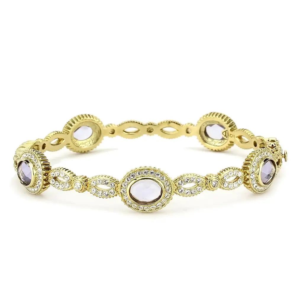 LO4273 - Gold Brass Bangle with Synthetic in Light Amethyst - Alamode - Flyclothing LLC