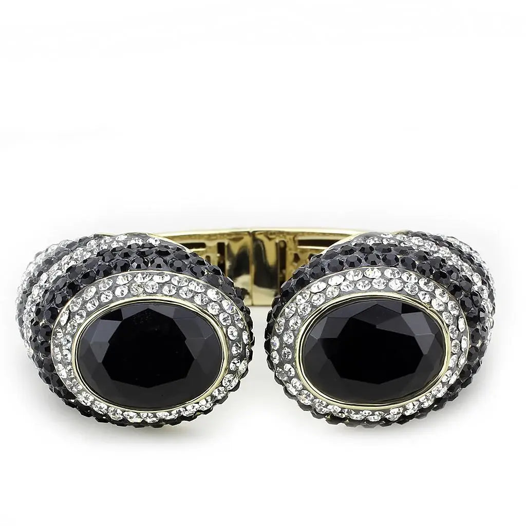 LO4274 - Gold Brass Bangle with Synthetic in Jet - Alamode - Flyclothing LLC