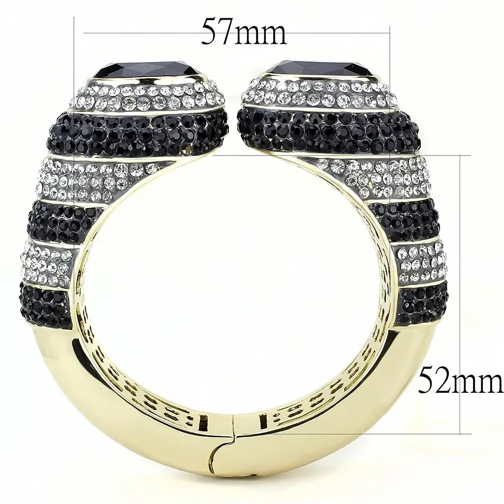 LO4274 - Gold Brass Bangle with Synthetic in Jet - Alamode - Flyclothing LLC