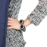 LO4274 - Gold Brass Bangle with Synthetic in Jet - Alamode - Flyclothing LLC